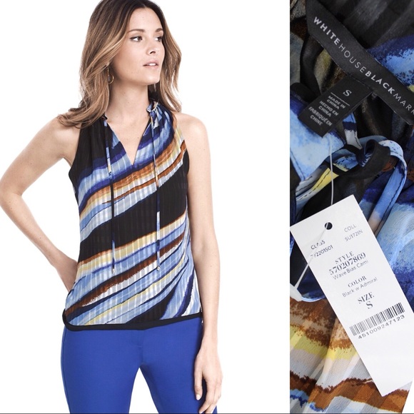 White House Black Market Tops - WHBM Wave Bias Printed Tie Front Semi Sheer Cami S